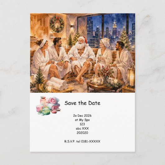 Kerst Spa Feest Uitnodigingskaart Briefkaart (Voorkant)