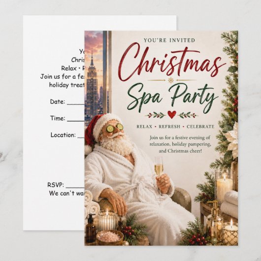 Kerst-Spa-feestuitnodiging met Kerstman Kaart (Voorkant / Achterkant)