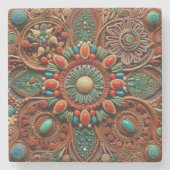 Kerst Spaans Abstract Terracotta Kunst Stenen Onderzetter (Voorkant)