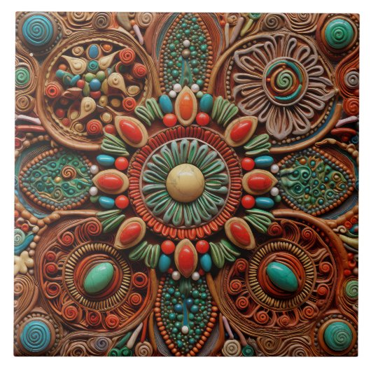 Kerst Spaans Abstract Terracotta Kunst Tegeltje (Voorkant)