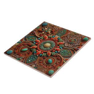 Kerst Spaans Abstract Terracotta Kunst Tegeltje