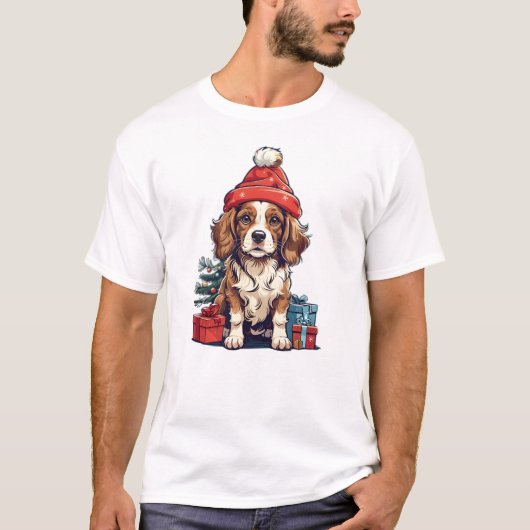 Kerst Spaniel Cavalier Hond T-shirt (Voorkant)