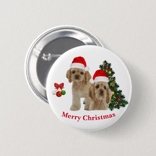 Kerst Spaniel Cocker Ronde Button 5,7 Cm (Voorkant /achterkant)