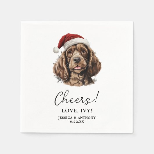 Kerst Spaniel Hond Persoonlijke Proost Servet (Voorkant)