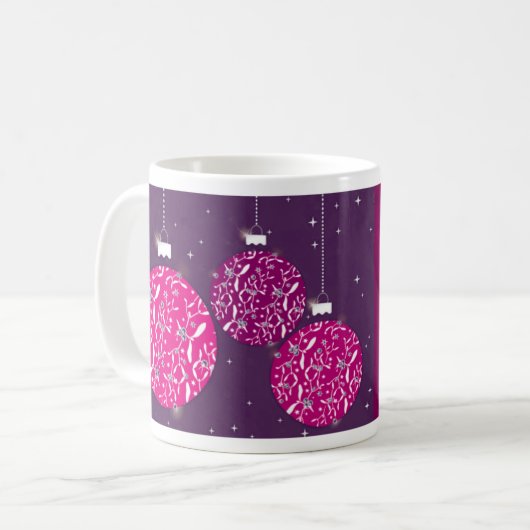 Kerst sparkle bauble roze/paarse vrouw mok (Voorkant links)