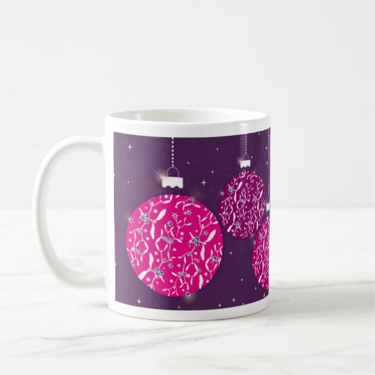 Kerst sparkle bauble roze/paarse vrouw mok (Links)