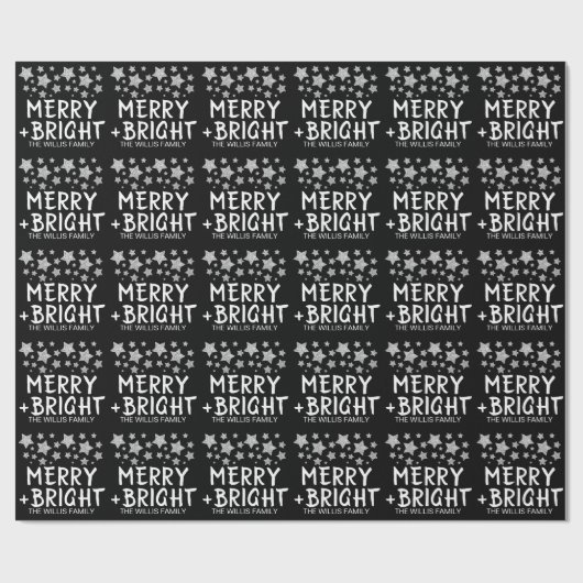 Kerst Sparkle Stars Merry Bright Familienaam Cadeaupapier (Vlak)