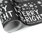 Kerst Sparkle Stars Merry Bright Familienaam Cadeaupapier (Rol Hoek)