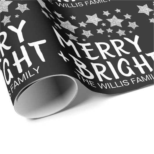 Kerst Sparkle Stars Merry Bright Familienaam Cadeaupapier (Rol Hoek)