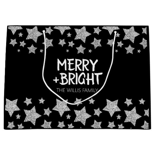 Kerst Sparkle Stars Merry Bright Familienaam Groot Cadeauzakje (Voorkant)