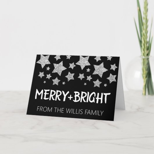 Kerst Sparkle Stars Merry Bright Familienaam Kaart (Voorkant)