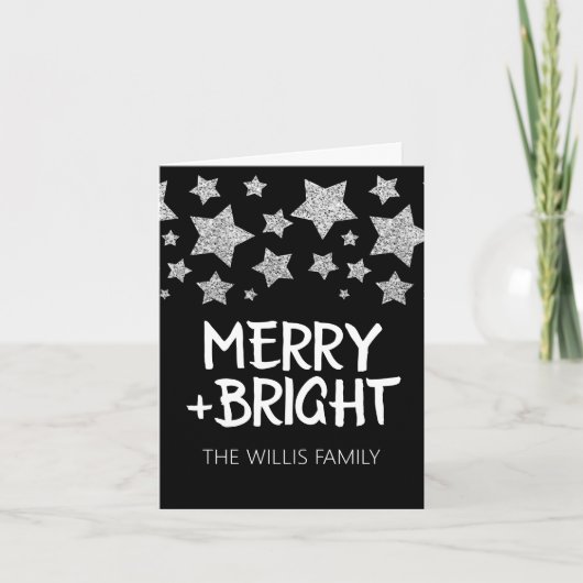 Kerst Sparkle Stars Merry Bright Familienaam Kaart (Voorkant)