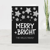Kerst Sparkle Stars Merry Bright Familienaam Kaart (Voorkant)