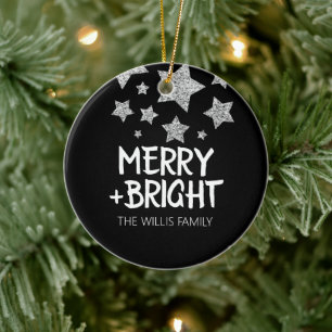 Kerst Sparkle Stars Merry Bright Familienaam Keramisch Ornament
