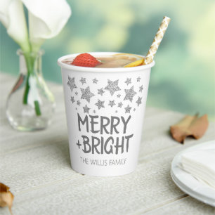 Kerst Sparkle Stars Merry Bright Familienaam Papieren Bekers