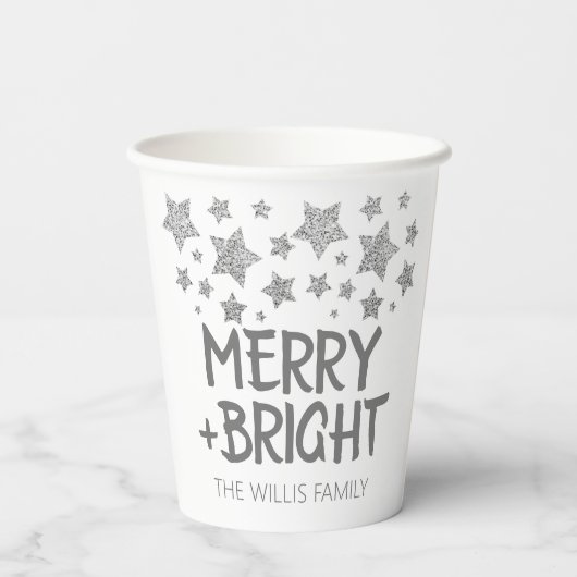 Kerst Sparkle Stars Merry Bright Familienaam Papieren Bekers (Achterkant)