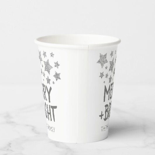 Kerst Sparkle Stars Merry Bright Familienaam Papieren Bekers (Rechts)