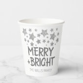 Kerst Sparkle Stars Merry Bright Familienaam Papieren Bekers (Voorkant)