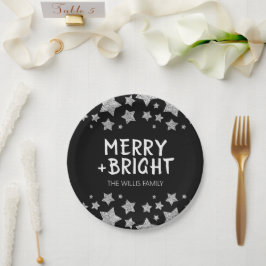 Kerst Sparkle Stars Merry Bright Familienaam Papieren Bordje
