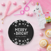 Kerst Sparkle Stars Merry Bright Familienaam Papieren Bordje (Feest)