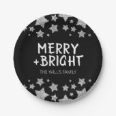 Kerst Sparkle Stars Merry Bright Familienaam Papieren Bordje (Voorkant)
