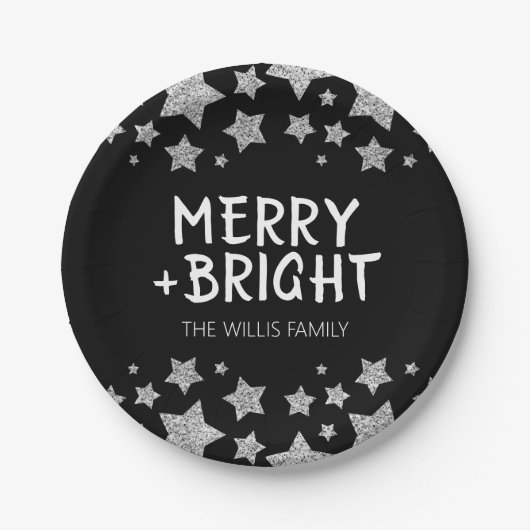 Kerst Sparkle Stars Merry Bright Familienaam Papieren Bordje (Voorkant)