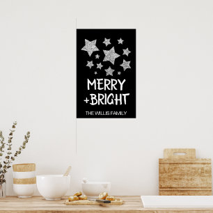 Kerst Sparkle Stars Merry bright Familienaam  Poster