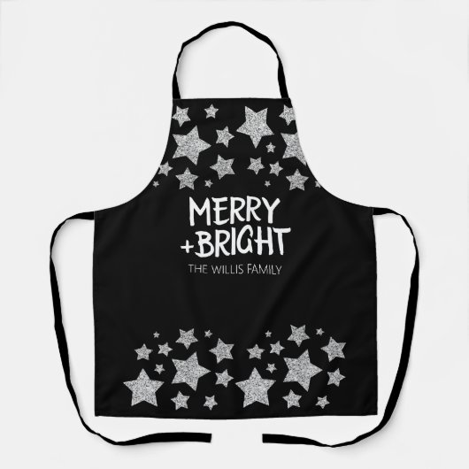 Kerst Sparkle Stars Merry Bright Familienaam Schort (Voorkant)