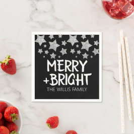 Kerst Sparkle Stars Merry Bright Familienaam Servet