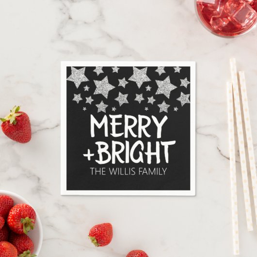 Kerst Sparkle Stars Merry Bright Familienaam Servet (Insitu)
