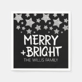 Kerst Sparkle Stars Merry Bright Familienaam Servet (Voorkant)