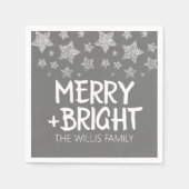 Kerst Sparkle Stars Merry Bright Familienaam Servet (Voorkant)