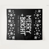Kerst Sparkle Stars Merry Bright Familienaam Wandkleed (Voorkant (horizontaal))