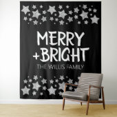Kerst Sparkle Stars Merry Bright Familienaam Wandkleed (In situ)
