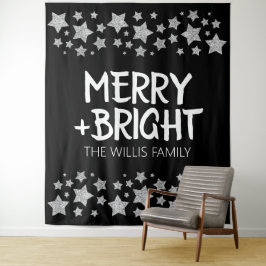 Kerst Sparkle Stars Merry Bright Familienaam Wandkleed