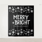 Kerst Sparkle Stars Merry Bright Familienaam Wandkleed (Voorkant)