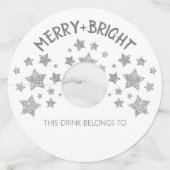 Kerst Sparkle Stars Merry Bright Familienaam Wijnglaslabel (Voorkant)