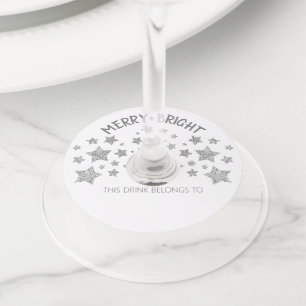 Kerst Sparkle Stars Merry Bright Familienaam Wijnglaslabel