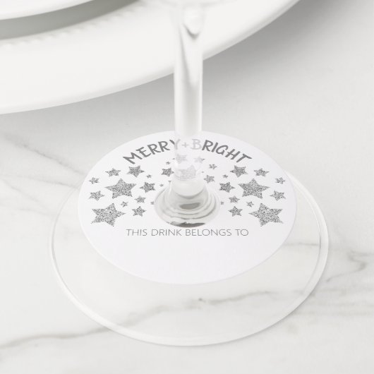 Kerst Sparkle Stars Merry Bright Familienaam Wijnglaslabel (Dichtbij)
