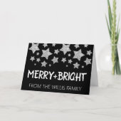 Kerst Sparkle Stars Prettig helder Familienaam Kaart (Voorkant)