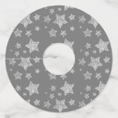 Kerst Sparkle Stars zilveren patroon op grijs Wijnglaslabel (Voorkant)
