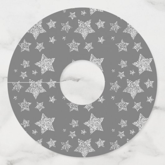 Kerst Sparkle Stars zilveren patroon op grijs Wijnglaslabel (Voorkant)