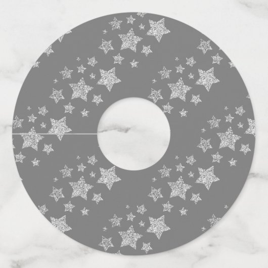 Kerst Sparkle Stars zilveren patroon op grijs Wijnglaslabel (Achterkant)