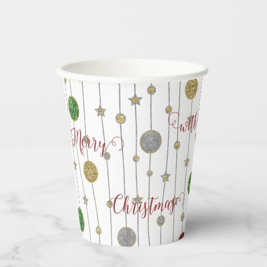 Kerst Sparkley Ornamenten Papieren Bekers (Voorkant)