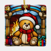 Kerst Speelgoed Beer Faux Glas in lood Keramisch Ornament (Voorkant)