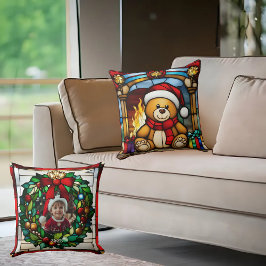 Kerst Speelgoed Beer Faux Glas in lood Kussen