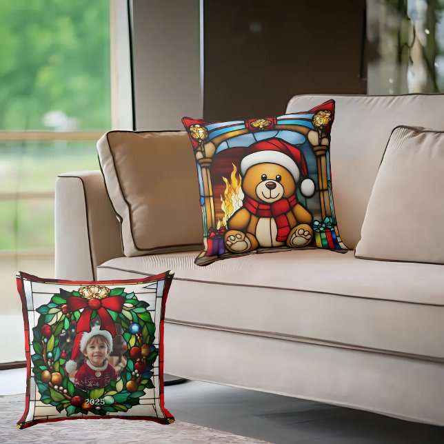 Kerst Speelgoed Beer Faux Glas in lood Kussen (Creator heeft geüpload)