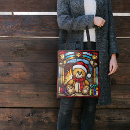 Kerst Speelgoed Beer Faux Glas in lood Tote Bag