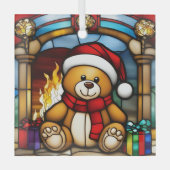 Kerst Speelgoed Beer Nep Gebrandschilderd Glas Ornament (Voorkant)
