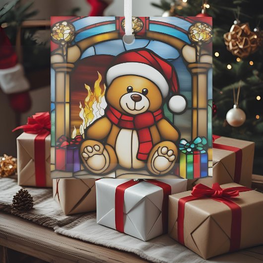 Kerst Speelgoed Beer Nep Gebrandschilderd Glas Ornament